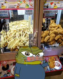 french fries and fried chicken are displayed in a machine with the number 0926933882 on it