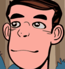 a cartoon drawing of a man with a blue shirt