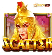 a slot machine with a woman in a helmet and the words scatter