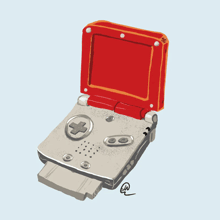 a cartoon drawing of a game boy with a red screen