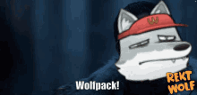 a cartoon of a wolf wearing a red hat with the word wolfpack below it