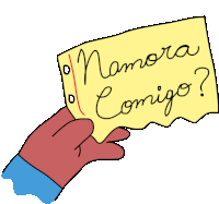 a drawing of a hand holding a piece of paper that says " namora comigo "