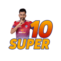 a man wearing a red shirt with the number 10 super on it