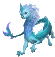 a blue cartoon dragon with a unicorn horn