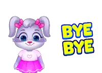 a cartoon bunny says bye bye in yellow