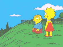 a cartoon of lisa simpson and ralph simpson talking to each other