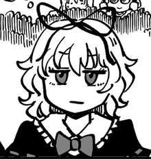 a black and white drawing of a girl with a bow in her hair .