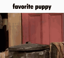 a picture of a red door with the words " favorite puppy " below it