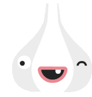 a cartoon illustration of a garlic bulb with a smiling face .