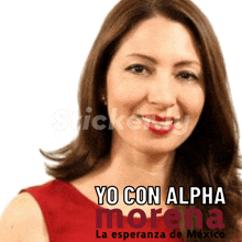 a woman with the words yo con alpha morena on her face