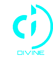 a logo for divine shows a blue circle with the letter c inside