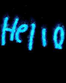 the word hello is written in blue letters against a black background