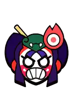 a drawing of a cartoon character with a red eye and a purple head