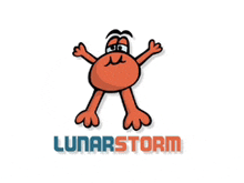 a logo for lunarstorm shows a cartoon character