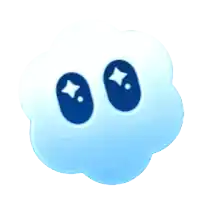 a cartoon cloud with two blue eyes and stars on it