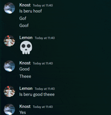 a screenshot of a text message between lemon and knost