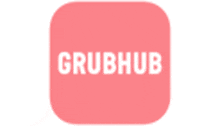 a red app icon for grubhub with white text