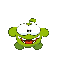 a green cartoon character with a red tongue and big eyes