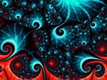 a computer generated image of a blue and red fractal pattern