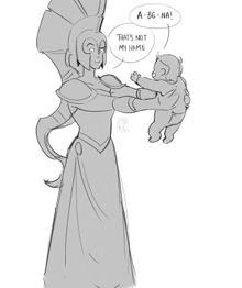 a drawing of a woman holding a baby that says a-bg-na that 's not my name