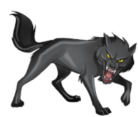 a cartoon illustration of a black wolf with its mouth open