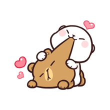 a cartoon of a cat hugging a teddy bear with hearts around them