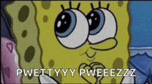 a picture of spongebob with the words pwettyy pweeezzz