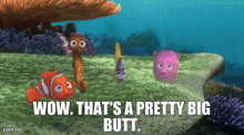 a scene from the movie finding nemo with a clown fish and a pink fish .