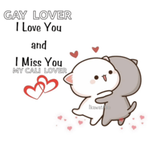 a cartoon of two cats hugging each other with the words " gay lover i love you and i miss you my cali lover "