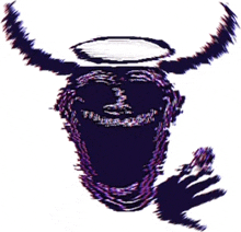 a drawing of a demon with horns and a halo on his head