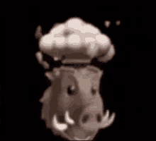 a cartoon of a boar wearing a chef 's hat on a black background .