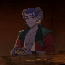 a cartoon character with horns is holding a bunch of money and smiling