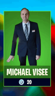 a picture of a man in a suit with the name michael vises on it