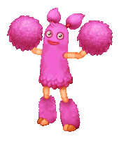 a pink cartoon character is holding pink pom poms in her hands