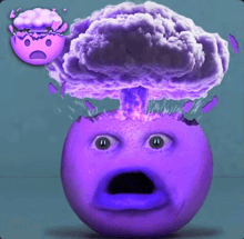 a purple face with a purple explosion coming out of it 's head