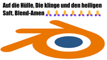 an orange and white logo with the words auf die hulle die klinge und den heiligen saft blend amen on the bottom