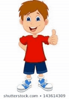 a cartoon boy in a red shirt is giving a thumbs up sign .