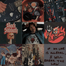 a collage of images includes a black sabbath t-shirt