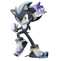 shadow the hedgehog is holding a purple emerald