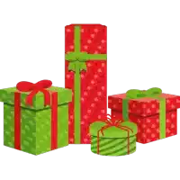 a group of christmas presents wrapped in green and red polka dot paper