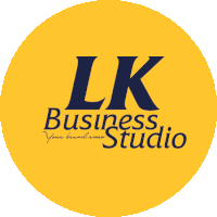 a yellow circle with lk business studio written in black