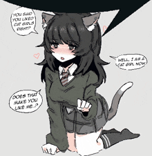 a drawing of a girl with cat ears and a speech bubble saying you said you liked cat girls right