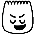 a black and white drawing of a cartoon character 's face with a smiley face .