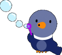 a cartoon bird blowing soap bubbles with a pink wand