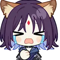a cartoon drawing of a girl with purple hair crying