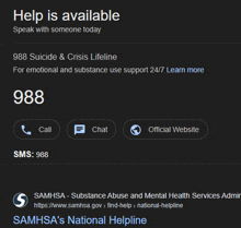 a screenshot of the samhsa national helpline