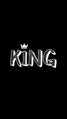 the word king with a crown on a black background