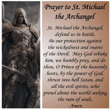 prayer to st. michael the archangel with a picture of a knight