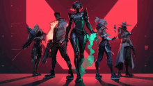 a group of video game characters are standing in front of a red x