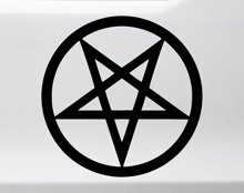 a black pentagram in a white circle on a white surface